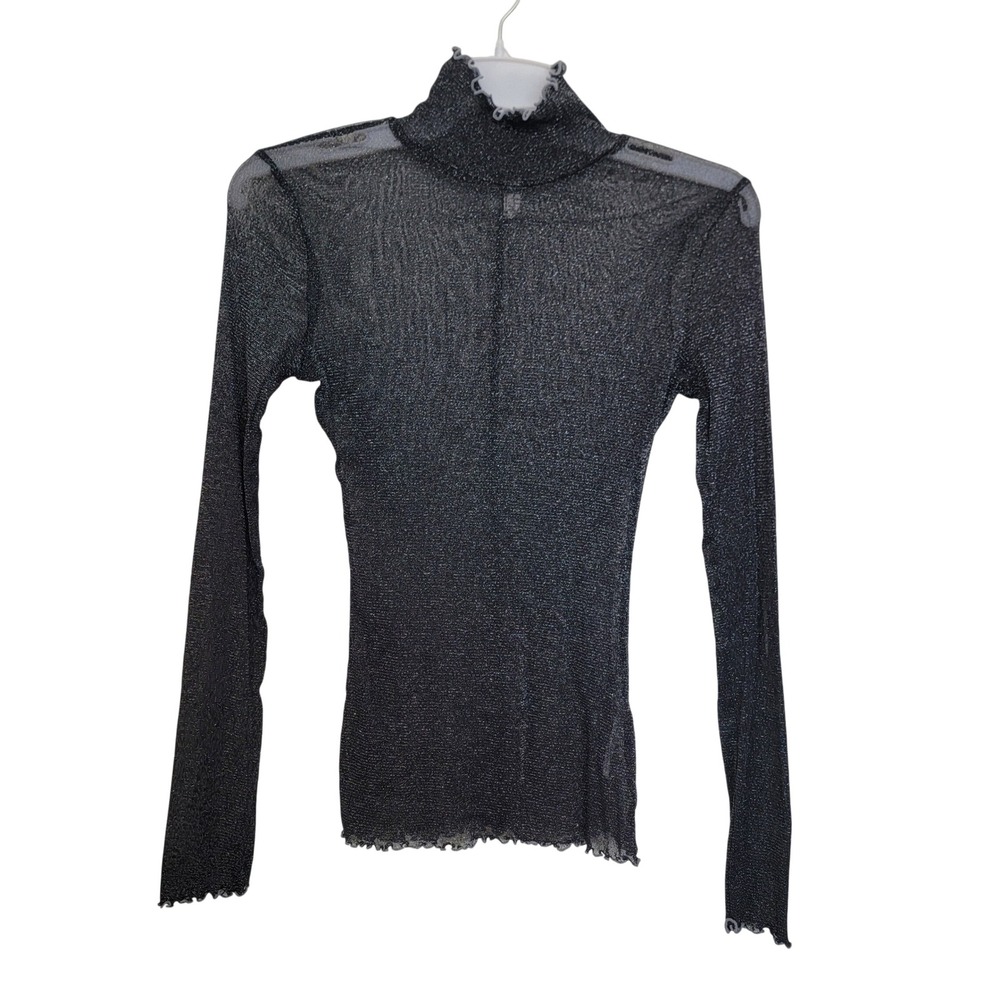 Intimately Free People Mesh Mockneck Shimmer Long Sleeve Top See Through Small